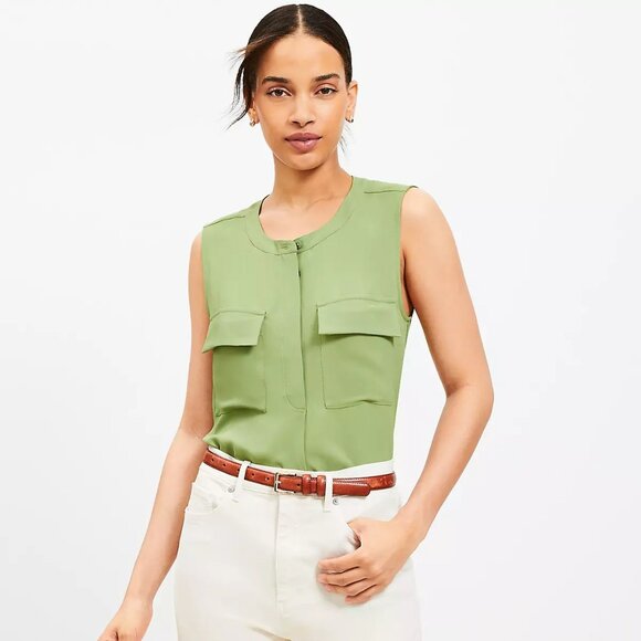 Loft Utility Pocket Shell Women's Blouse Size XS Green - Picture 1 of 5